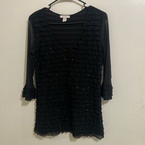 Dress Barn black ruffle blouse with sequins size smalll
